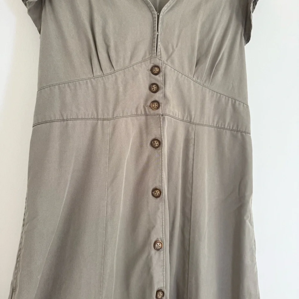 Quince Vintage Wash Tencel Button Front Midi Dress Olive Green Large Cottagecore - Picture 7 of 14